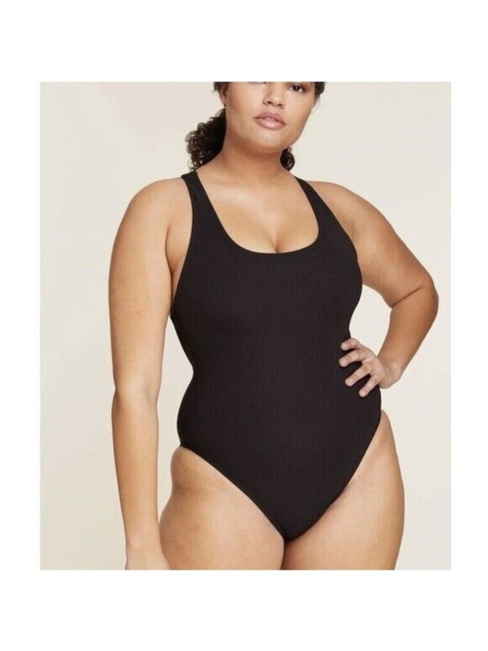 Andie Swim Tulum Rib One Piece Swimsuit Cross Straps Scoop Neck Black 2XL